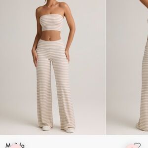 Oh Polly Cream & Tan Striped Wide-Leg Lounge Pants